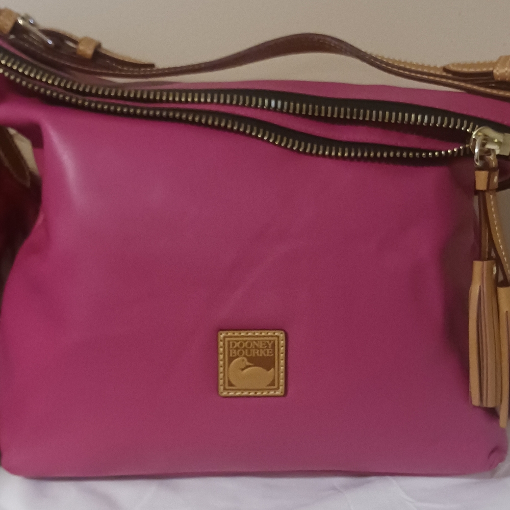 Dooney & Bourke LEATHER FUCHSIA HOBO Women's Bag COMBO with bag, charm,wallet